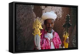 Portrait of a Man Holding Christian Symbols, Bieta Mercurios, Wollo Region, Ethiopia-Bruno Barbier-Framed Stretched Canvas