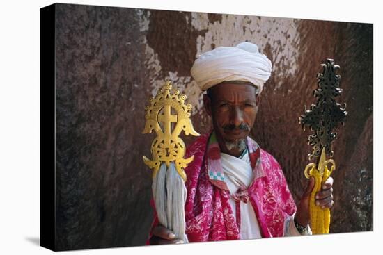 Portrait of a Man Holding Christian Symbols, Bieta Mercurios, Wollo Region, Ethiopia-Bruno Barbier-Stretched Canvas