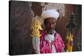 Portrait of a Man Holding Christian Symbols, Bieta Mercurios, Wollo Region, Ethiopia-Bruno Barbier-Stretched Canvas