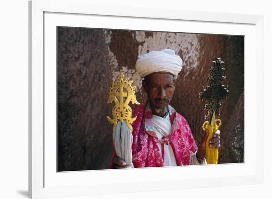 Portrait of a Man Holding Christian Symbols, Bieta Mercurios, Wollo Region, Ethiopia-Bruno Barbier-Framed Photographic Print