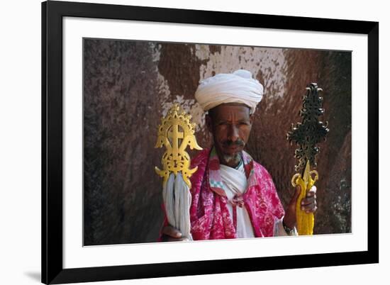 Portrait of a Man Holding Christian Symbols, Bieta Mercurios, Wollo Region, Ethiopia-Bruno Barbier-Framed Photographic Print