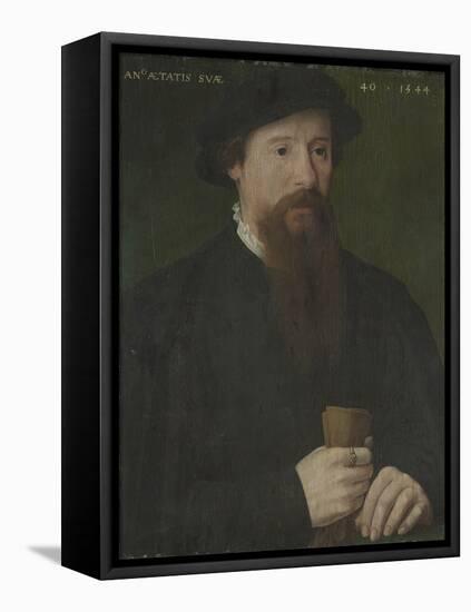 Portrait of a Man Holding His Gloves, 1544 (Oil on Wood)-Pieter Jansz Pourbus-Framed Stretched Canvas