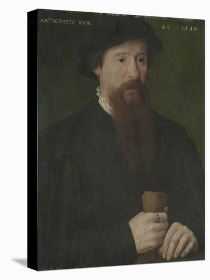 Portrait of a Man Holding His Gloves, 1544 (Oil on Wood)-Pieter Jansz Pourbus-Stretched Canvas