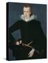 Portrait of a Man in a Slashed Black Doublet-William Segar-Stretched Canvas