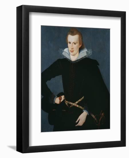 Portrait of a Man in a Slashed Black Doublet-William Segar-Framed Giclee Print