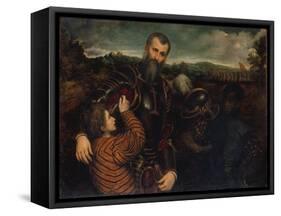 Portrait of a Man in Armor with Two Pages-Paris Bordone-Framed Stretched Canvas