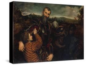 Portrait of a Man in Armor with Two Pages-Paris Bordone-Stretched Canvas