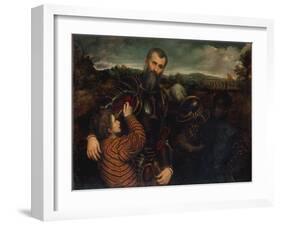 Portrait of a Man in Armor with Two Pages-Paris Bordone-Framed Giclee Print