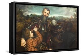 Portrait of a Man in Armor with Two Pages-Paris Bordone-Framed Stretched Canvas