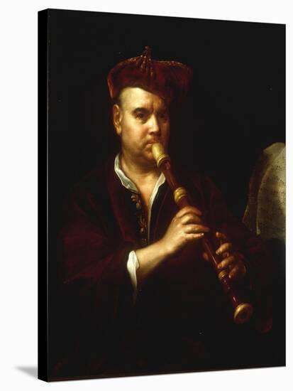 Portrait of a Man Playing a Recorder-Johann Kupetzkty-Stretched Canvas