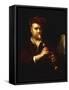 Portrait of a Man Playing a Recorder-Johann Kupetzkty-Framed Stretched Canvas