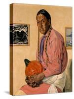 Portrait of a Man with a Pumpkin, C.1914-29 (Oil on Canvas)-Walter Ufer-Stretched Canvas