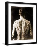 Portrait of a Man with an Elaborate Back-Piece Tattoo C.1910-null-Framed Photographic Print