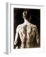 Portrait of a Man with an Elaborate Back-Piece Tattoo C.1910-null-Framed Photographic Print