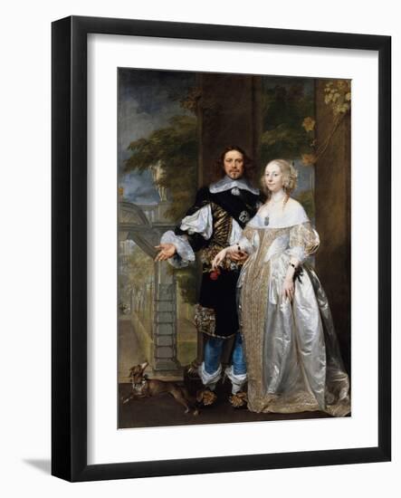 Portrait of a Married Couple in the Park, 1662-Gonzales Coques-Framed Giclee Print