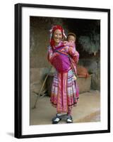 Portrait of a Miao Girl with Baby Carrier, Qiubei, Yunnan, China-Occidor Ltd-Framed Photographic Print