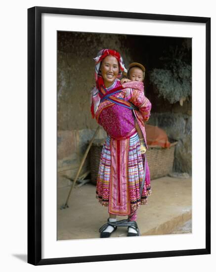 Portrait of a Miao Girl with Baby Carrier, Qiubei, Yunnan, China-Occidor Ltd-Framed Photographic Print