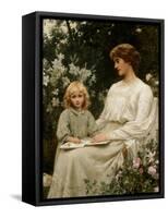 Portrait of a Mother and a Daughter Reading a Book-Edwin Harris-Framed Stretched Canvas