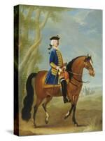 Portrait of a Mounted Officer, Horsemen Beyond in a Landscape-John Wootton-Stretched Canvas