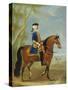 Portrait of a Mounted Officer, Horsemen Beyond in a Landscape-John Wootton-Stretched Canvas