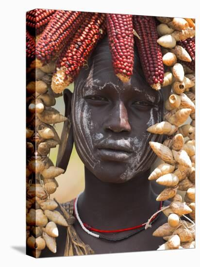 Portrait of a Mursi Lady, South Omo Valley, Ethiopia, Africa-Jane Sweeney-Stretched Canvas