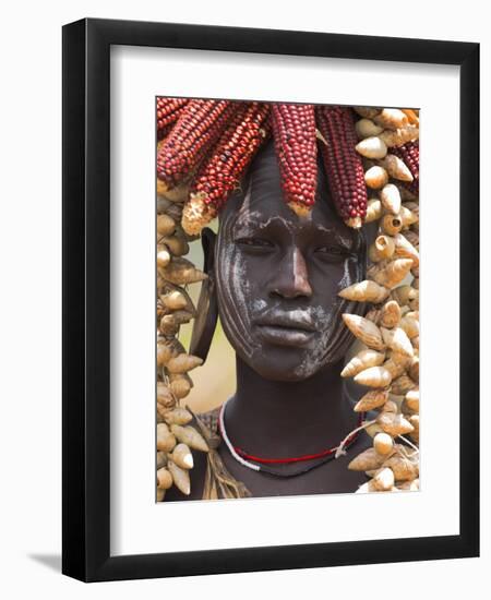 Portrait of a Mursi Lady, South Omo Valley, Ethiopia, Africa-Jane Sweeney-Framed Premium Photographic Print