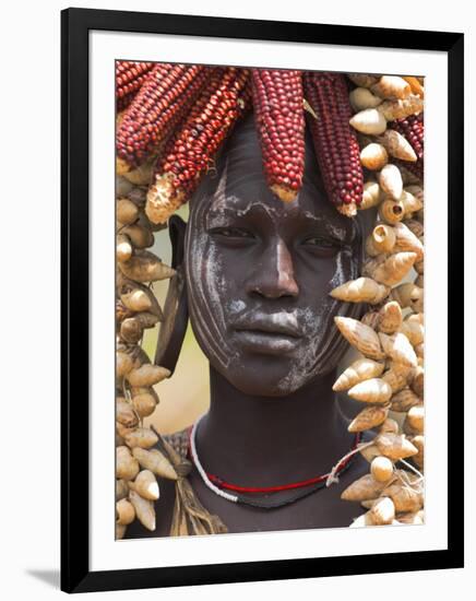 Portrait of a Mursi Lady, South Omo Valley, Ethiopia, Africa-Jane Sweeney-Framed Photographic Print