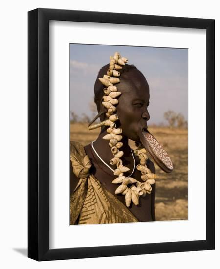 Portrait of a Mursi Woman with Clay Lip Plate, Lower Omo Valley, Ethiopia-Gavin Hellier-Framed Photographic Print