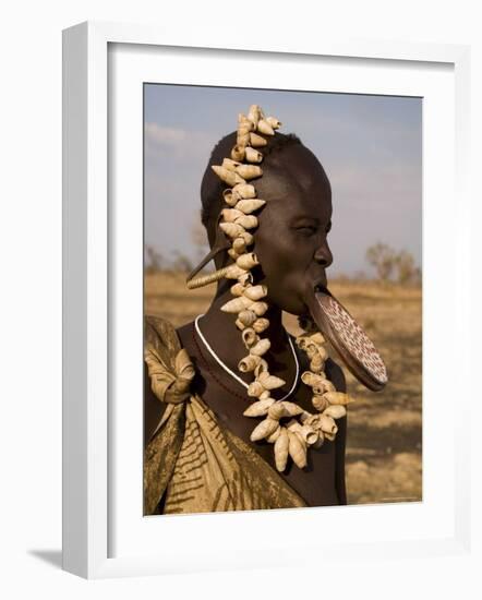 Portrait of a Mursi Woman with Clay Lip Plate, Lower Omo Valley, Ethiopia-Gavin Hellier-Framed Photographic Print