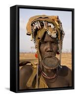 Portrait of a Mursi Woman with Clay Lip Plate, Lower Omo Valley, Ethiopia-Gavin Hellier-Framed Stretched Canvas