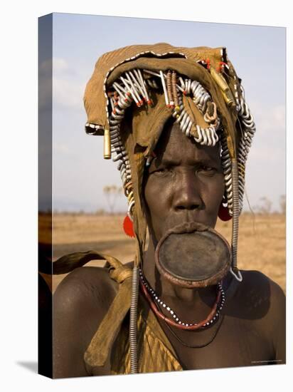 Portrait of a Mursi Woman with Clay Lip Plate, Lower Omo Valley, Ethiopia-Gavin Hellier-Stretched Canvas