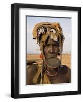 Portrait of a Mursi Woman with Clay Lip Plate, Lower Omo Valley, Ethiopia-Gavin Hellier-Framed Premium Photographic Print