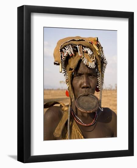 Portrait of a Mursi Woman with Clay Lip Plate, Lower Omo Valley, Ethiopia-Gavin Hellier-Framed Premium Photographic Print