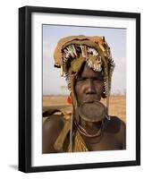 Portrait of a Mursi Woman with Clay Lip Plate, Lower Omo Valley, Ethiopia-Gavin Hellier-Framed Photographic Print