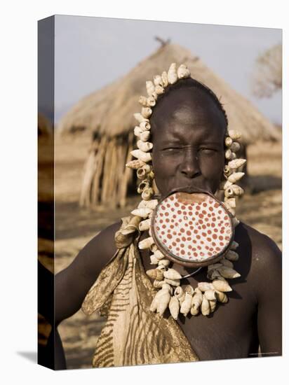 Portrait of a Mursi Woman with Clay Lip Plate, Lower Omo Valley, Ethiopia-Gavin Hellier-Stretched Canvas