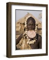 Portrait of a Mursi Woman with Clay Lip Plate, Lower Omo Valley, Ethiopia-Gavin Hellier-Framed Photographic Print