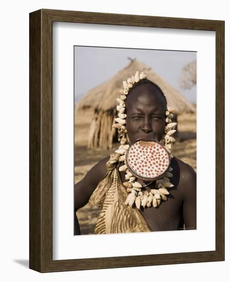 Portrait of a Mursi Woman with Clay Lip Plate, Lower Omo Valley, Ethiopia-Gavin Hellier-Framed Photographic Print