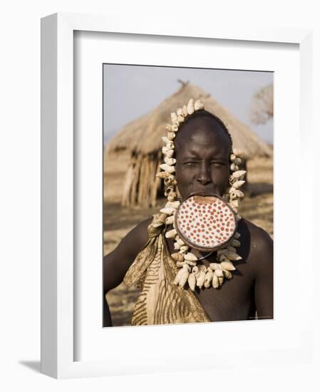 Portrait of a Mursi Woman with Clay Lip Plate, Lower Omo Valley, Ethiopia-Gavin Hellier-Framed Photographic Print