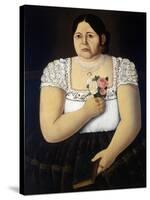 Portrait of a Native Puebla Woman with a Bouquet of Roses-null-Stretched Canvas