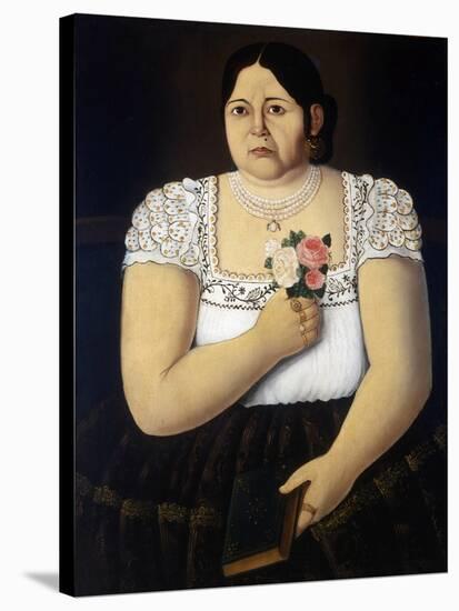 Portrait of a Native Puebla Woman with a Bouquet of Roses-null-Stretched Canvas