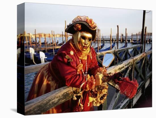 Portrait of a Person Dressed in Carnival Mask and Costume, Venice Carnival, Venice, Veneto, Italy-Lee Frost-Stretched Canvas