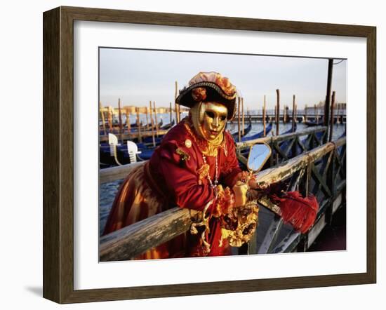 Portrait of a Person Dressed in Carnival Mask and Costume, Venice Carnival, Venice, Veneto, Italy-Lee Frost-Framed Photographic Print