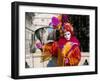 Portrait of a Person Dressed in Mask and Costume Posing in Front of the Bridge of Sighs-Lee Frost-Framed Photographic Print