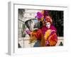 Portrait of a Person Dressed in Mask and Costume Posing in Front of the Bridge of Sighs-Lee Frost-Framed Photographic Print