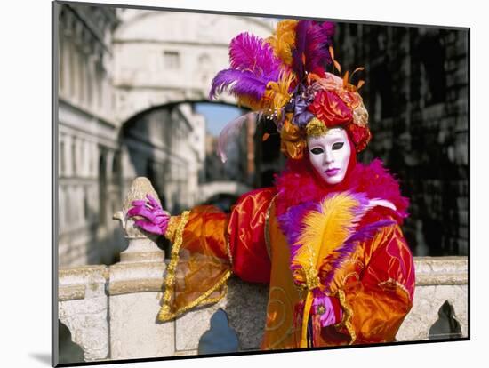 Portrait of a Person Dressed in Mask and Costume Posing in Front of the Bridge of Sighs-Lee Frost-Mounted Photographic Print