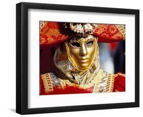 Portrait of a Person Dressed in Mask and Costume Taking Part in Carnival, Venice, Italy-Lee Frost-Framed Photographic Print