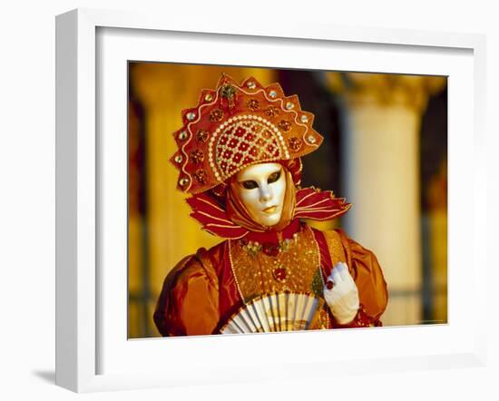 Portrait of a Person Dressed in Mask and Costume Taking Part in Carnival, Venice, Italy-Lee Frost-Framed Photographic Print