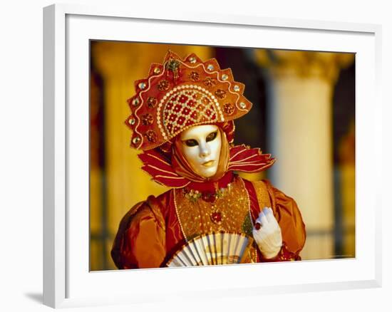 Portrait of a Person Dressed in Mask and Costume Taking Part in Carnival, Venice, Italy-Lee Frost-Framed Photographic Print