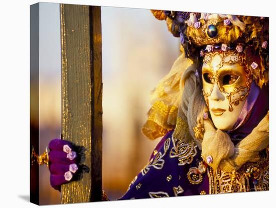 Portrait of a Person Dressed in Mask and Costume Taking Part in Carnival, Venice, Italy-Lee Frost-Stretched Canvas