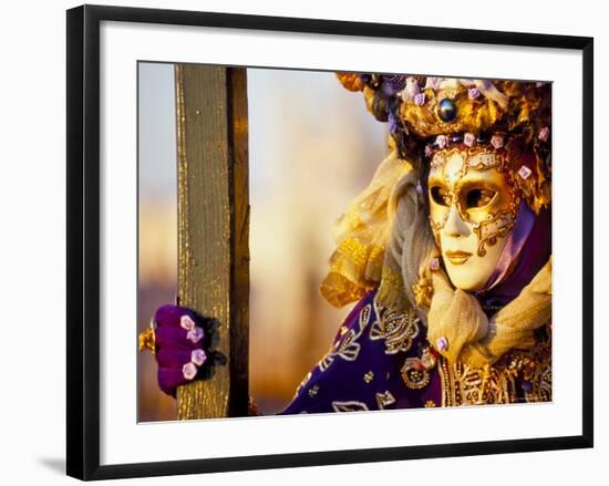 Portrait of a Person Dressed in Mask and Costume Taking Part in Carnival, Venice, Italy-Lee Frost-Framed Photographic Print